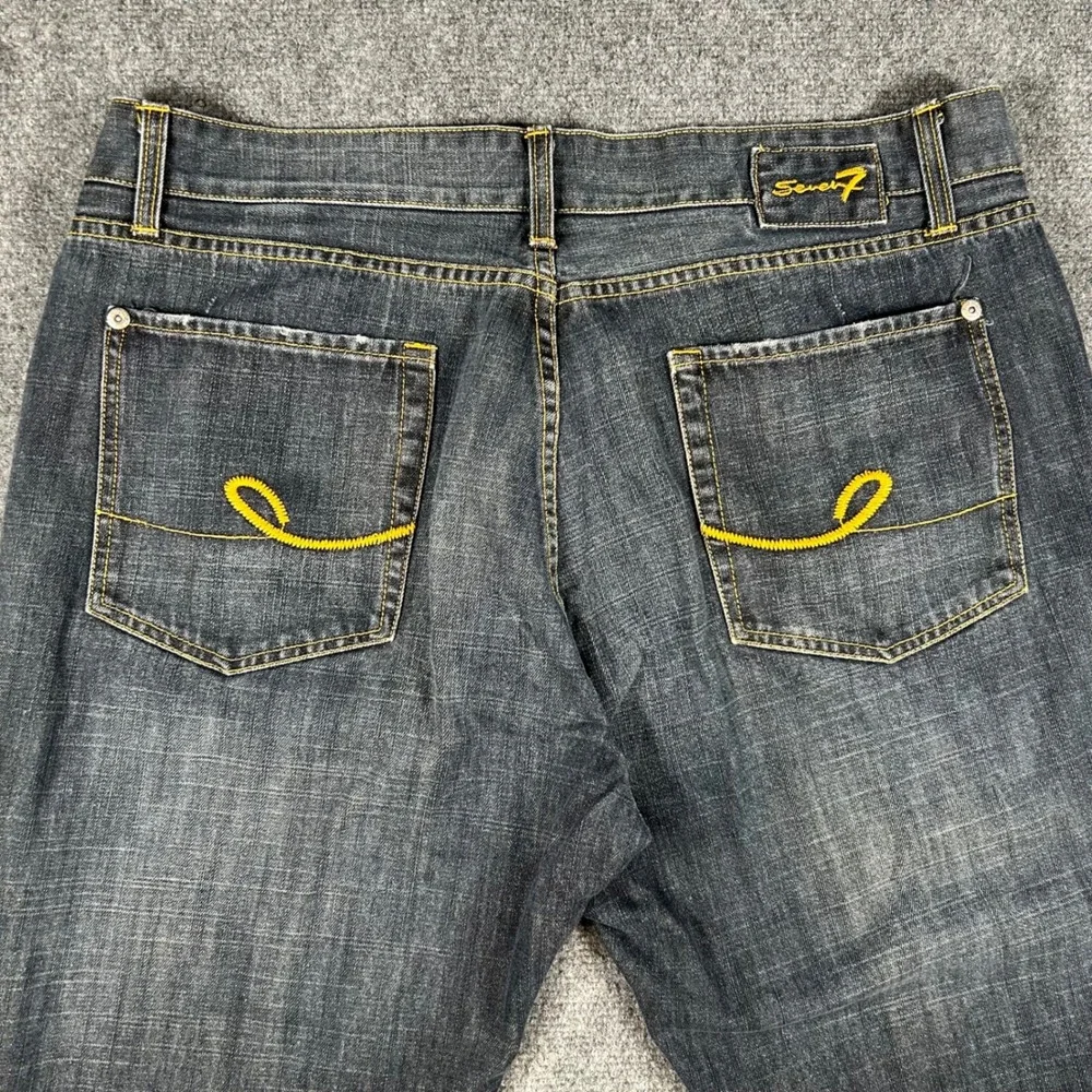 Seven7 For All Mankind Jeans Mens 38 Denim Blue Relaxed Distressed Tailored‎ Hem